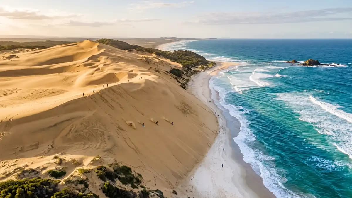 Stockton Sand Dunes at Anna Bay with vast golden sand stretching to the ocean, NSW