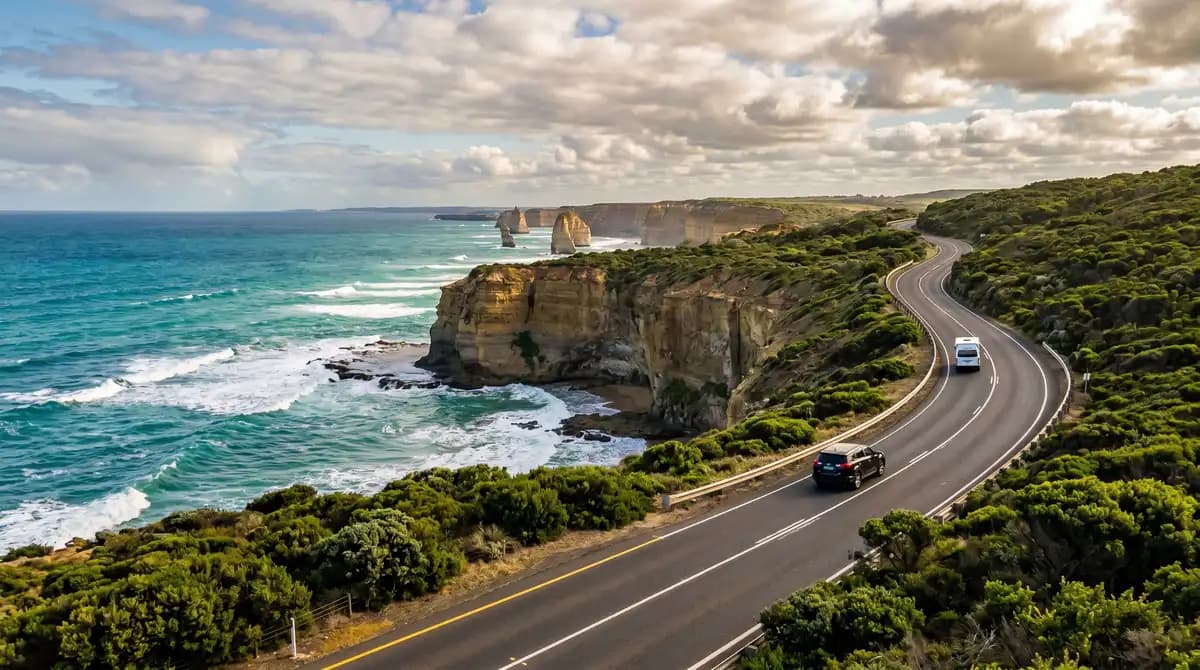 The Great Ocean Road winding along the Victorian coastline