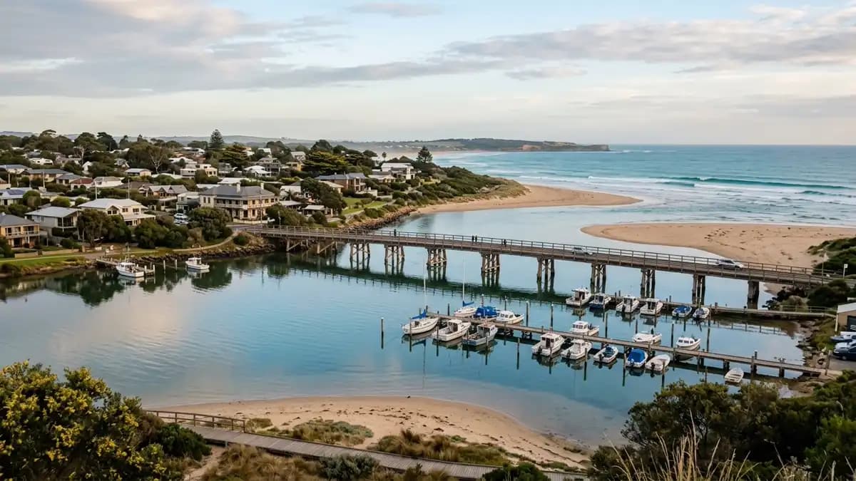 Barwon Heads bridge and village at the mouth of the Barwon River, Victoria
