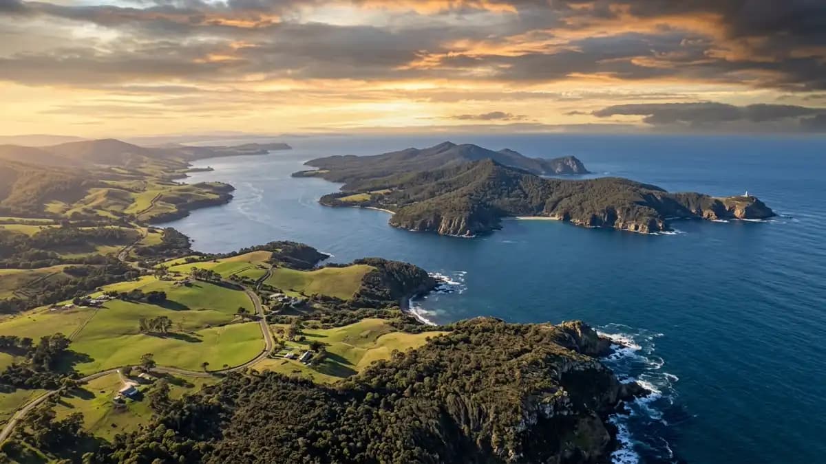 Scenic views of the region surrounding Bruny Island