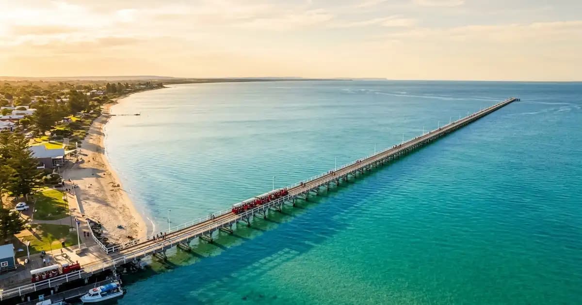Busselton Jetty stretching into Geographe Bay, Western Australia