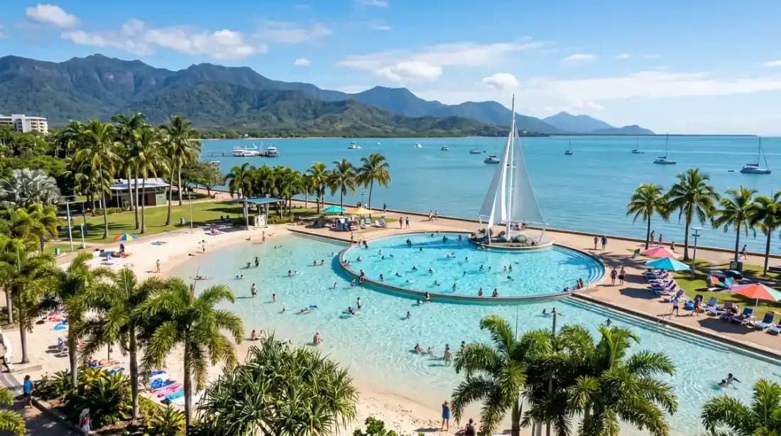 Cairns Esplanade and lagoon in tropical North Queensland