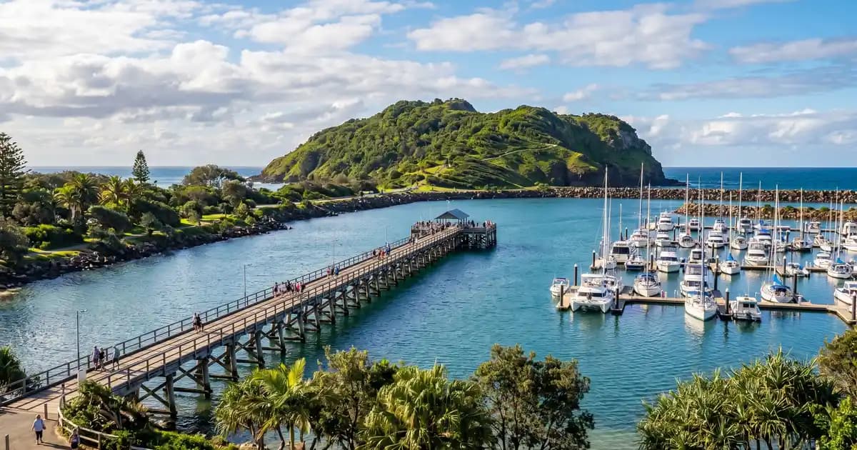 Coffs Harbour jetty and marina with Muttonbird Island, NSW
