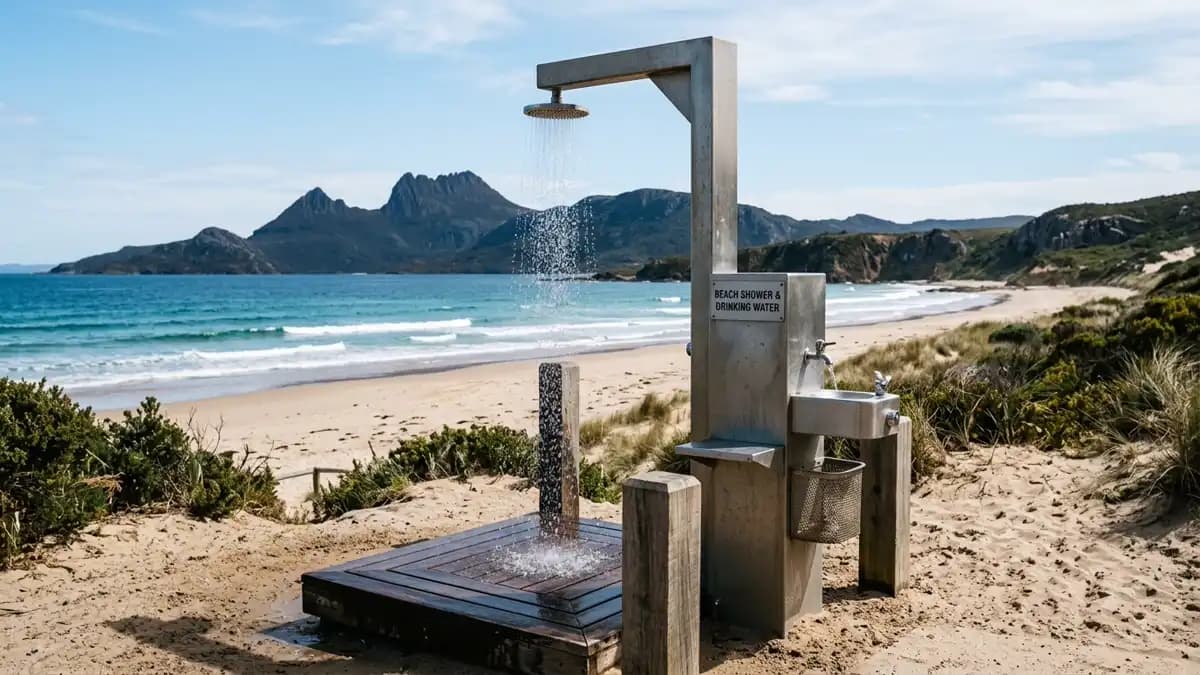 Beach showers and drinking water in Cradle Mountain