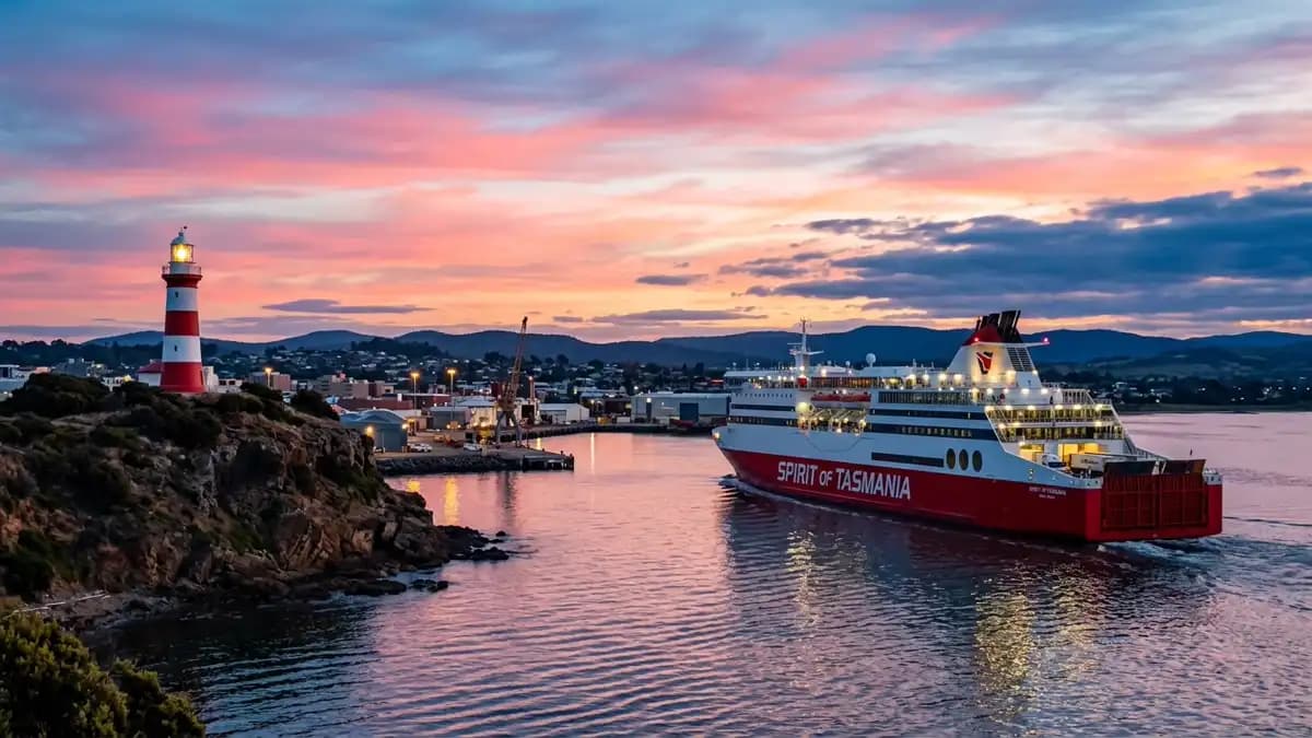 Spirit of Tasmania ferry arriving at Devonport harbour, north-west Tasmania