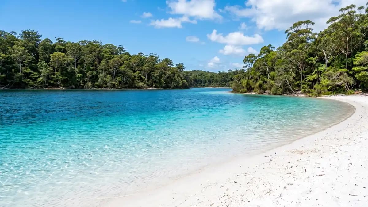 Lake McKenzie crystal clear blue water and white sand Fraser Island Queensland
