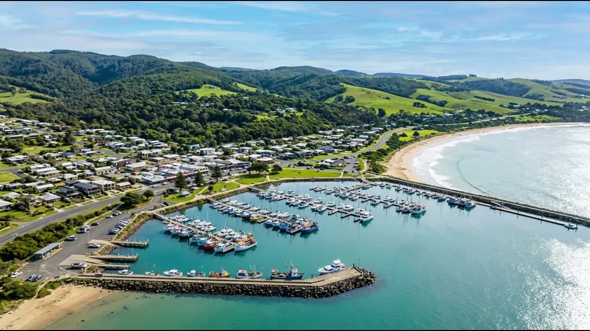 Apollo Bay harbour and town on the Great Ocean Road