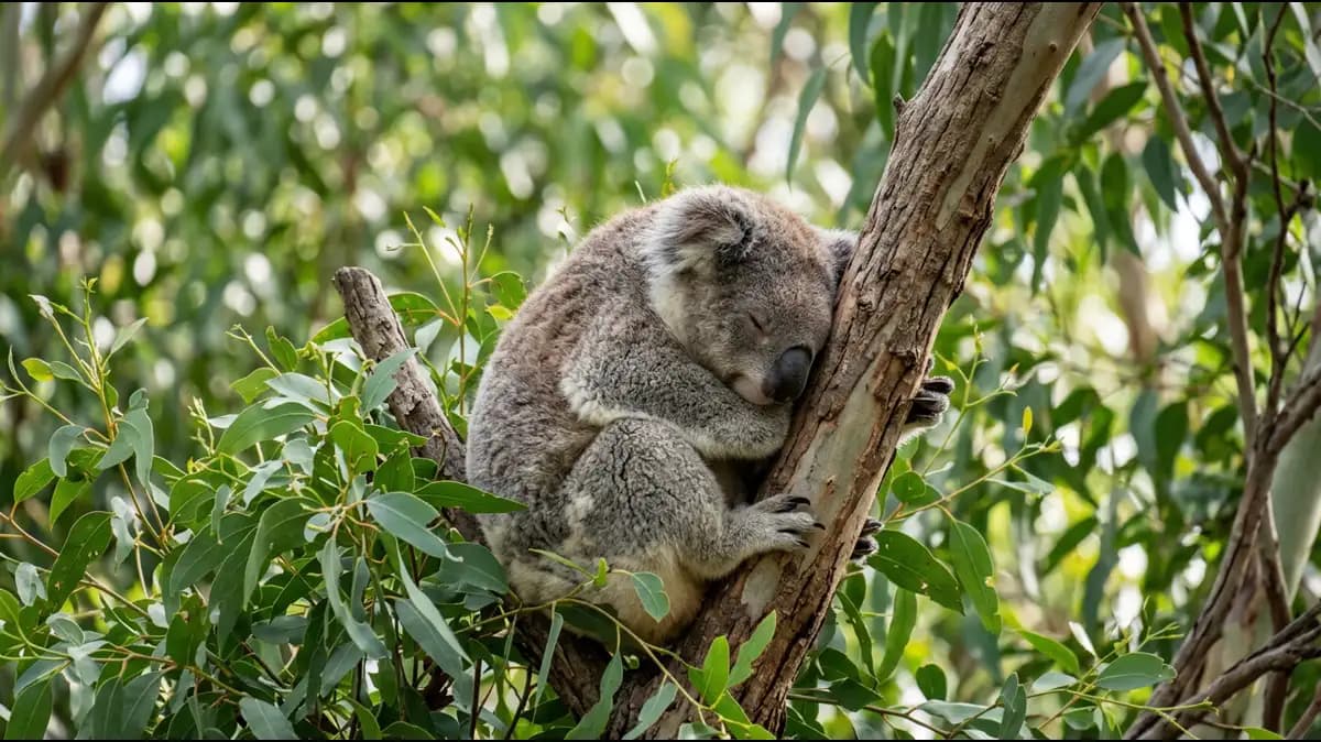 Wild koala in a gum tree at Kennett River on the Great Ocean Road