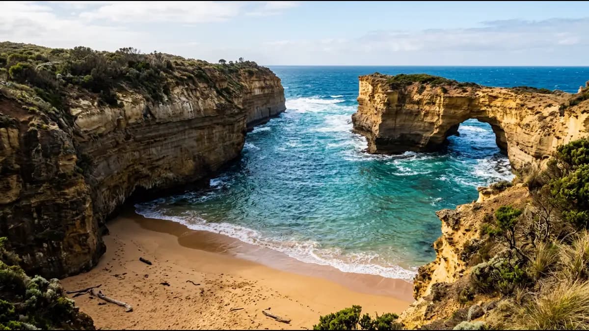 Loch Ard Gorge beach and limestone cliffs on the Great Ocean Road
