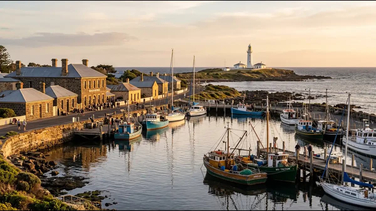 Port Fairy harbour and historic town in western Victoria