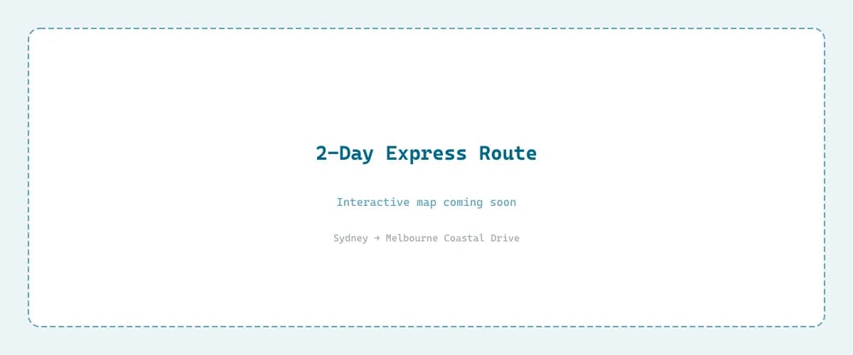 Map showing the 2-day express route from Sydney to Melbourne via Merimbula