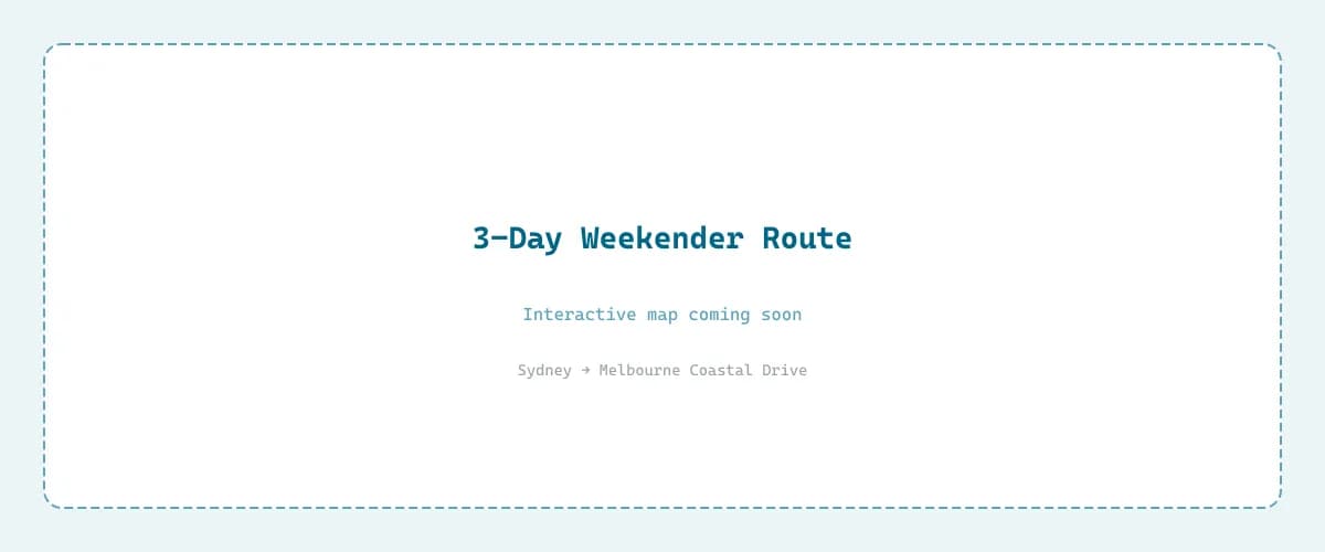 Map showing the 3-day route from Sydney to Melbourne via Batemans Bay and Eden