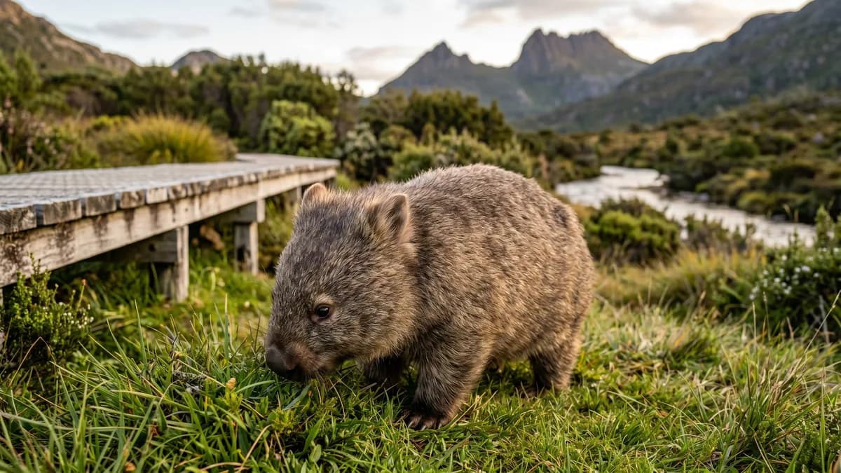 Wombat grazing at Ronny Creek near Cradle Mountain