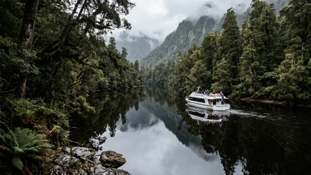 Mirror-still Gordon River in Tasmania's wilderness