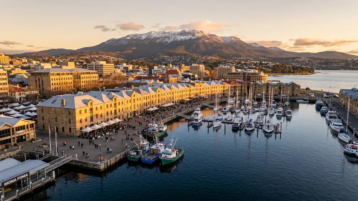 Hobart Salamanca waterfront at sunset