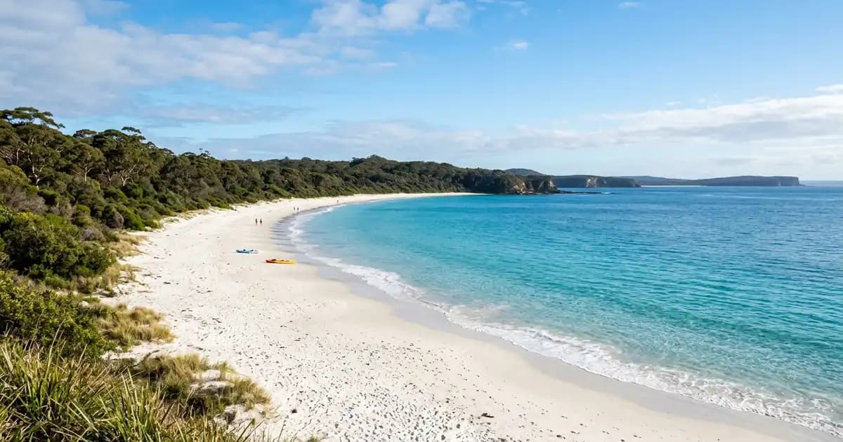 Huskisson wharf and crystal clear waters of Jervis Bay, NSW