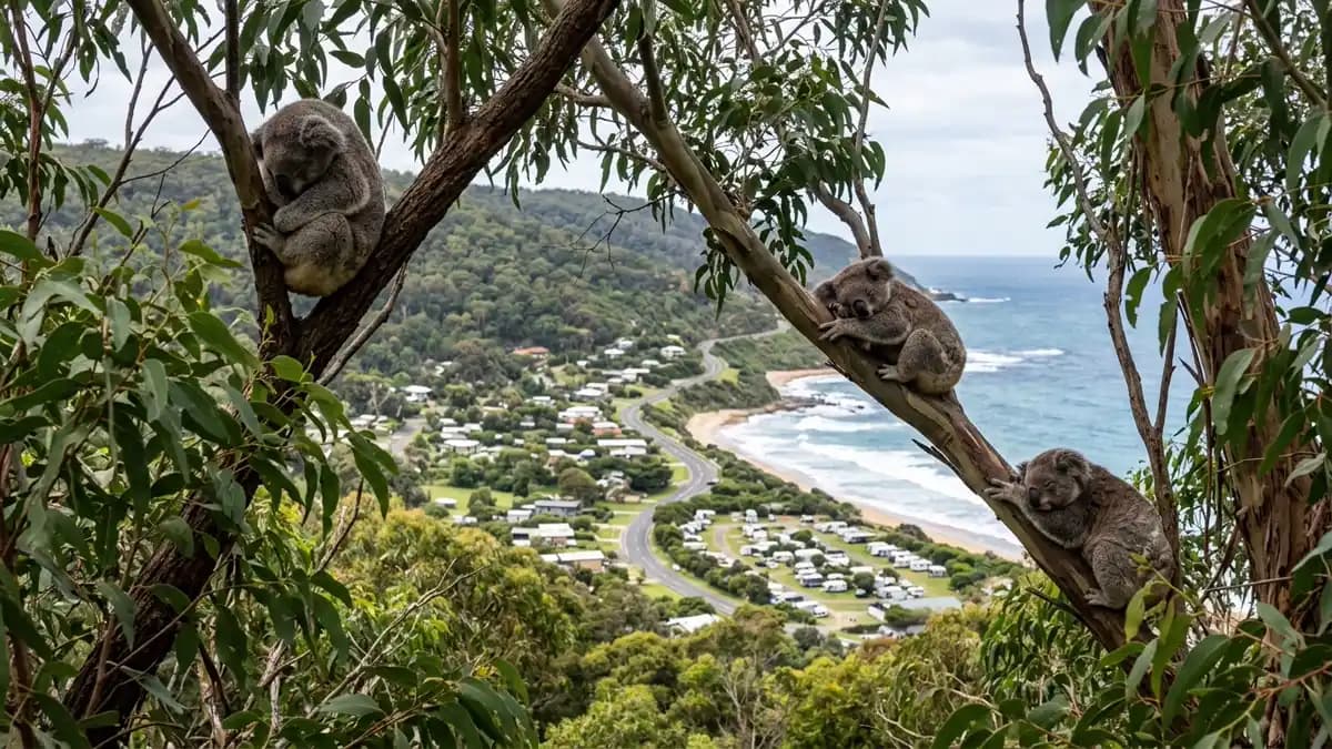 Kennett River beach and eucalyptus trees along the Great Ocean Road, Victoria