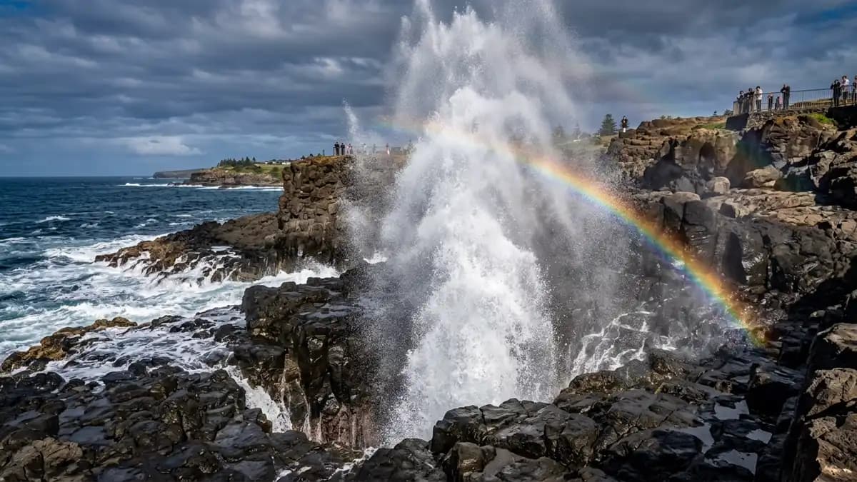 Kiama Blowhole erupting with ocean spray on the NSW south coast