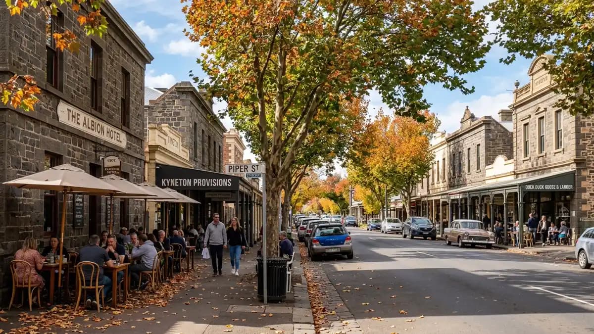 Kyneton heritage streetscape and Piper Street dining precinct in the Macedon Ranges, Victoria