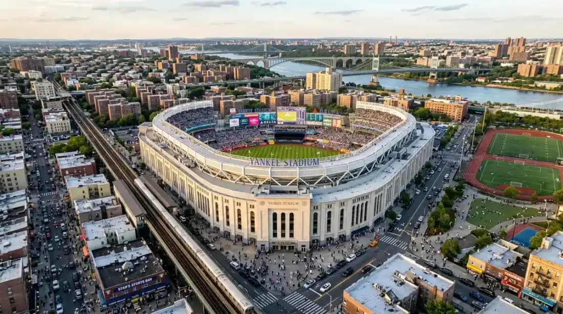 Aerial view of Yankee Stadium and surrounding area