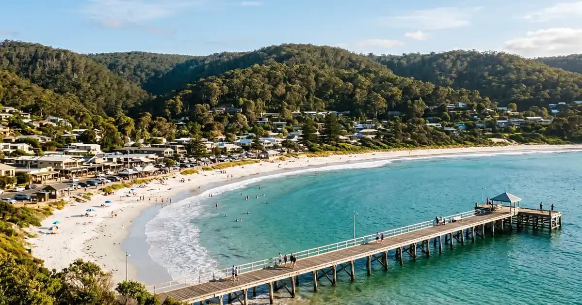 Lorne pier and Louttit Bay on the Great Ocean Road, Victoria