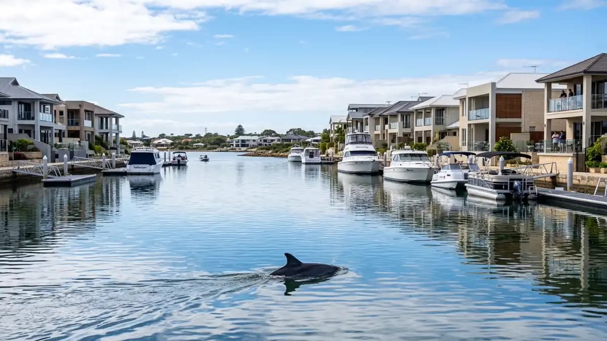 Mandurah estuary canals with dolphins Western Australia