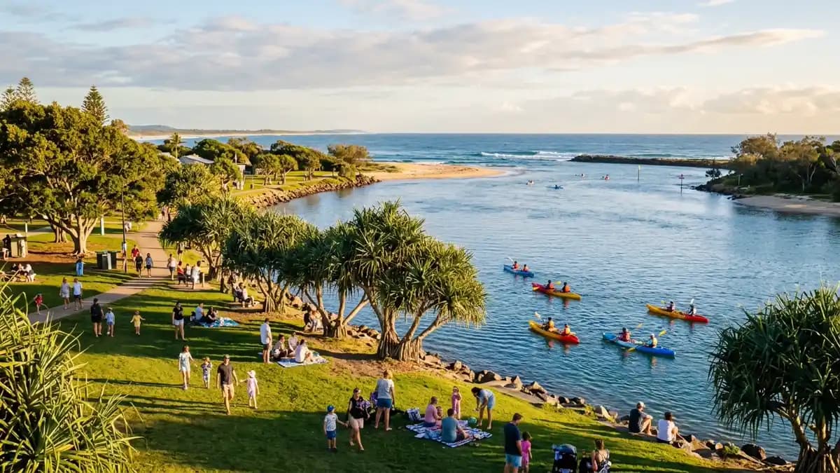 Cotton Tree Park river mouth at Maroochydore Sunshine Coast Queensland