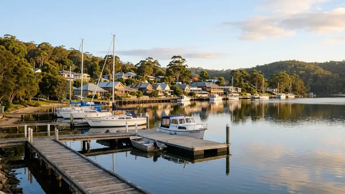 Metung village and boats on the Gippsland Lakes, Victoria