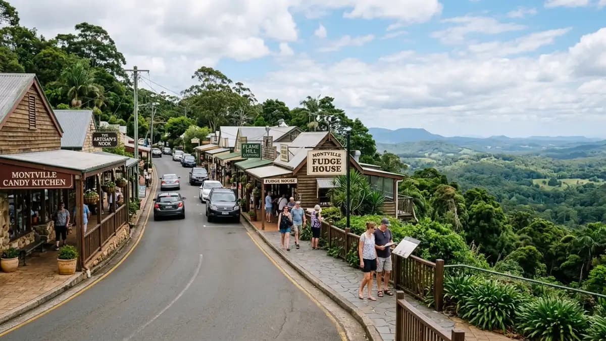 Montville hinterland village with rainforest and craft shops, Sunshine Coast Queensland