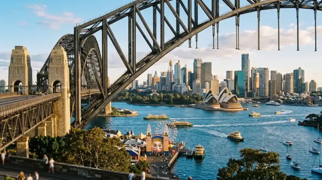 North Sydney skyline with Harbour Bridge and Luna Park