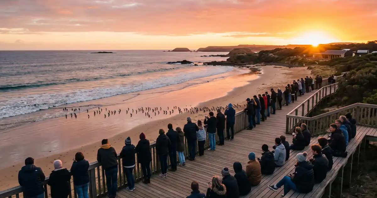 Penguin Parade viewing platform at sunset, Phillip Island Victoria