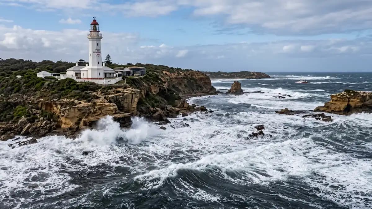 Point Lonsdale lighthouse overlooking The Rip entrance to Port Phillip Bay, Victoria