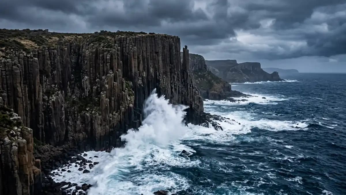 Dramatic sea cliffs on Tasman Peninsula near Port Arthur Tasmania