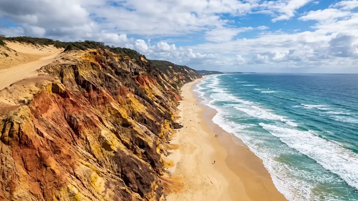 Rainbow Beach coloured sand cliffs and ocean view, Cooloola Coast Queensland