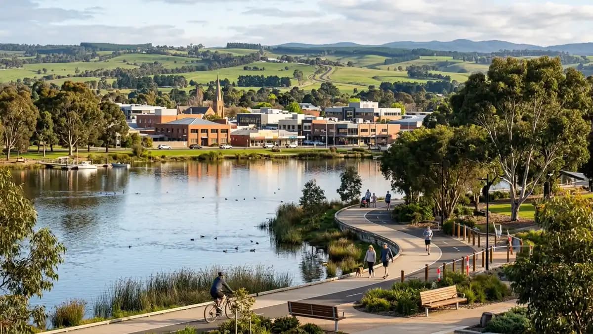 Lake Guthridge in Sale with walking paths and Gippsland scenery, Victoria