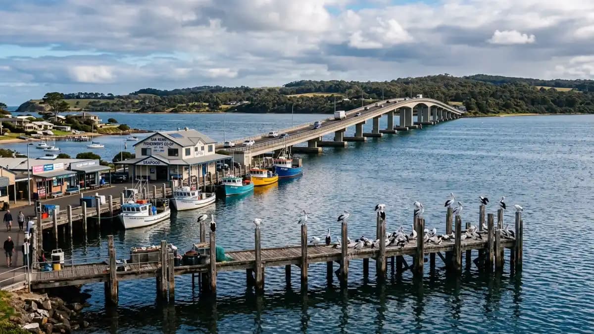 San Remo jetty and Phillip Island bridge, Victoria fishing village