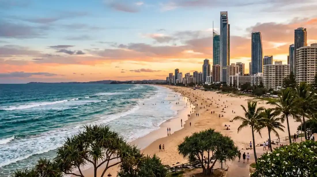 Surfers Paradise beachfront skyline on the Gold Coast, Queensland Australia