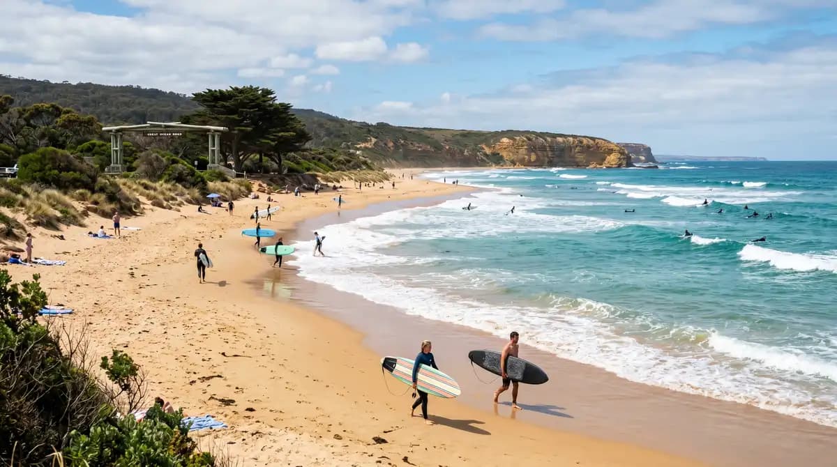 Torquay coastline at the start of the Great Ocean Road, Victoria Australia