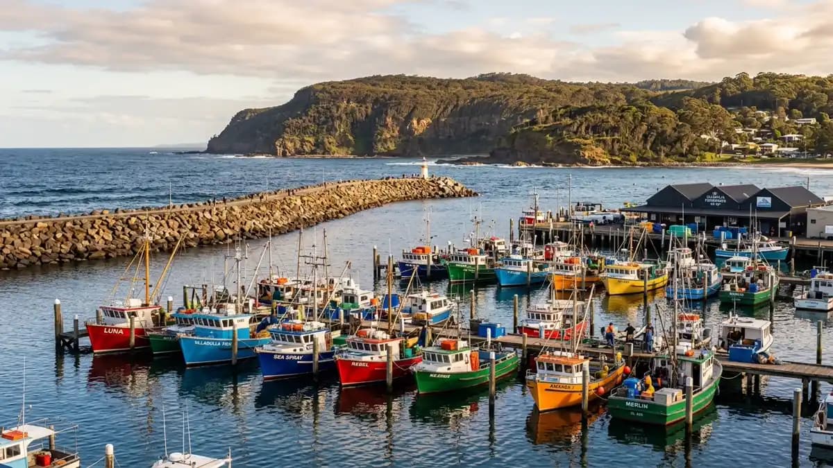 Ulladulla Harbour with fishing boats and clear blue water on the NSW south coast