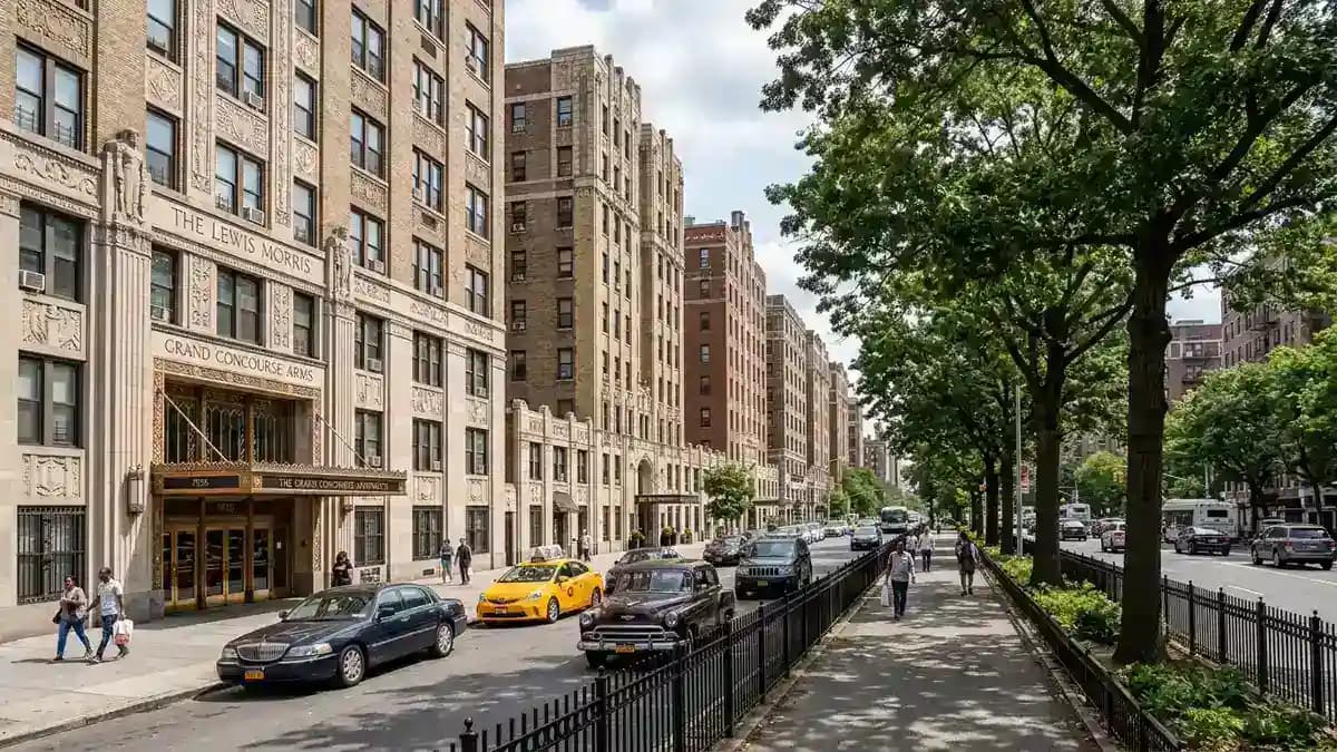 Art Deco buildings along Grand Concourse boulevard in the Bronx