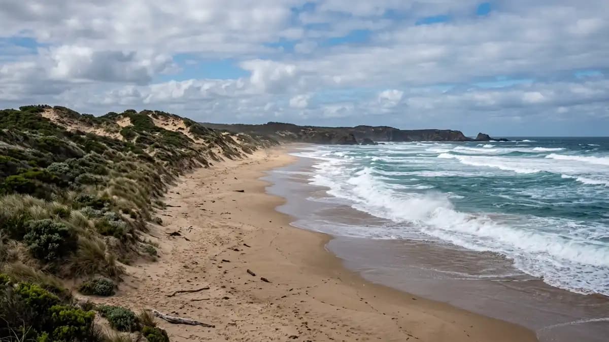 Venus Bay remote surf beach with wild ocean and sand dunes, South Gippsland Victoria