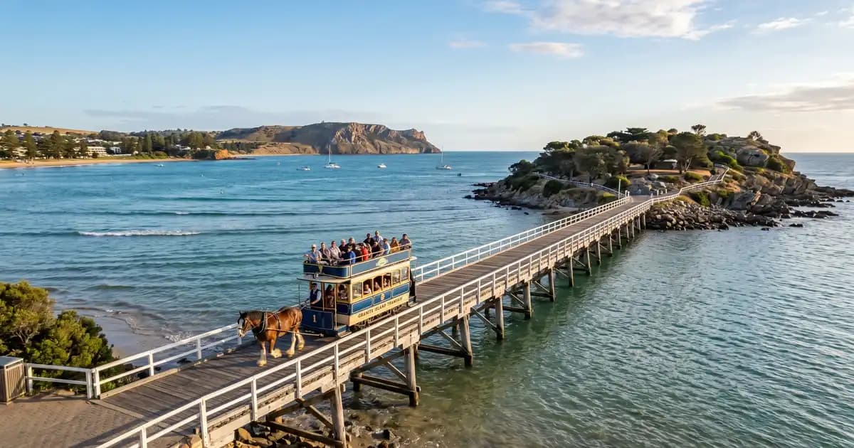 Granite Island causeway and horse-drawn tram, Victor Harbor SA