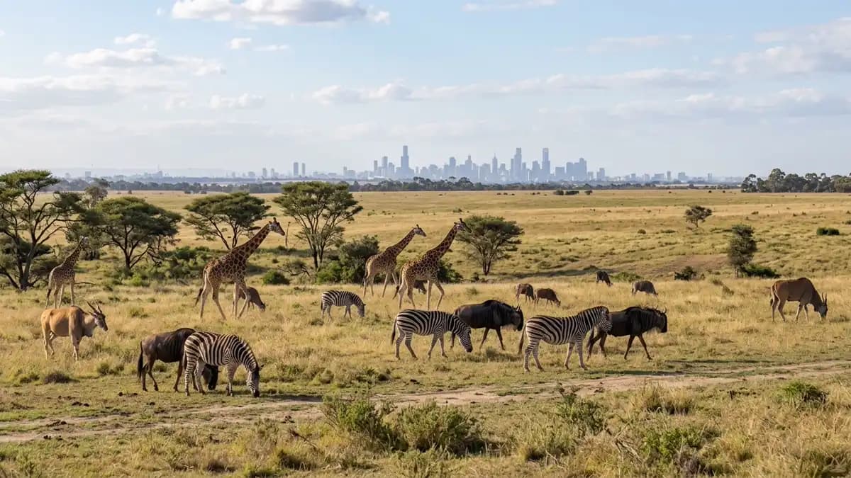 Werribee Open Range Zoo savannah with giraffes, 30 minutes from Melbourne