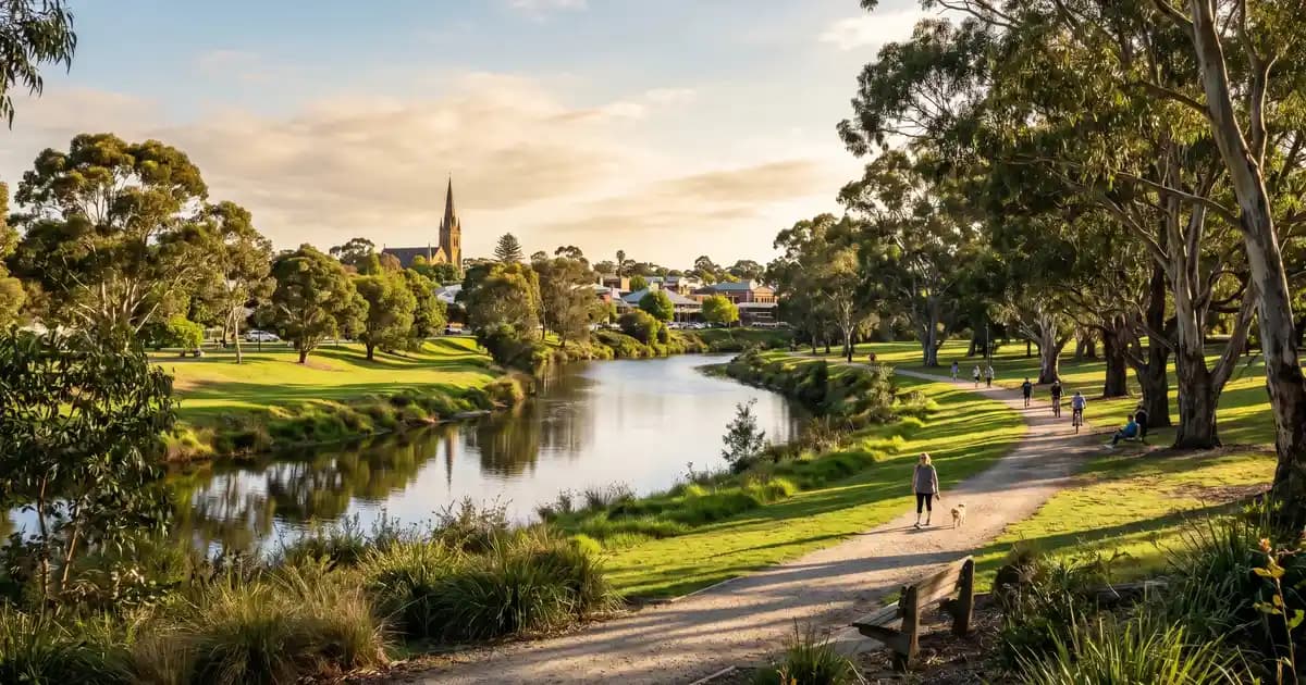 Mitchell River and parkland in Bairnsdale, East Gippsland Victoria