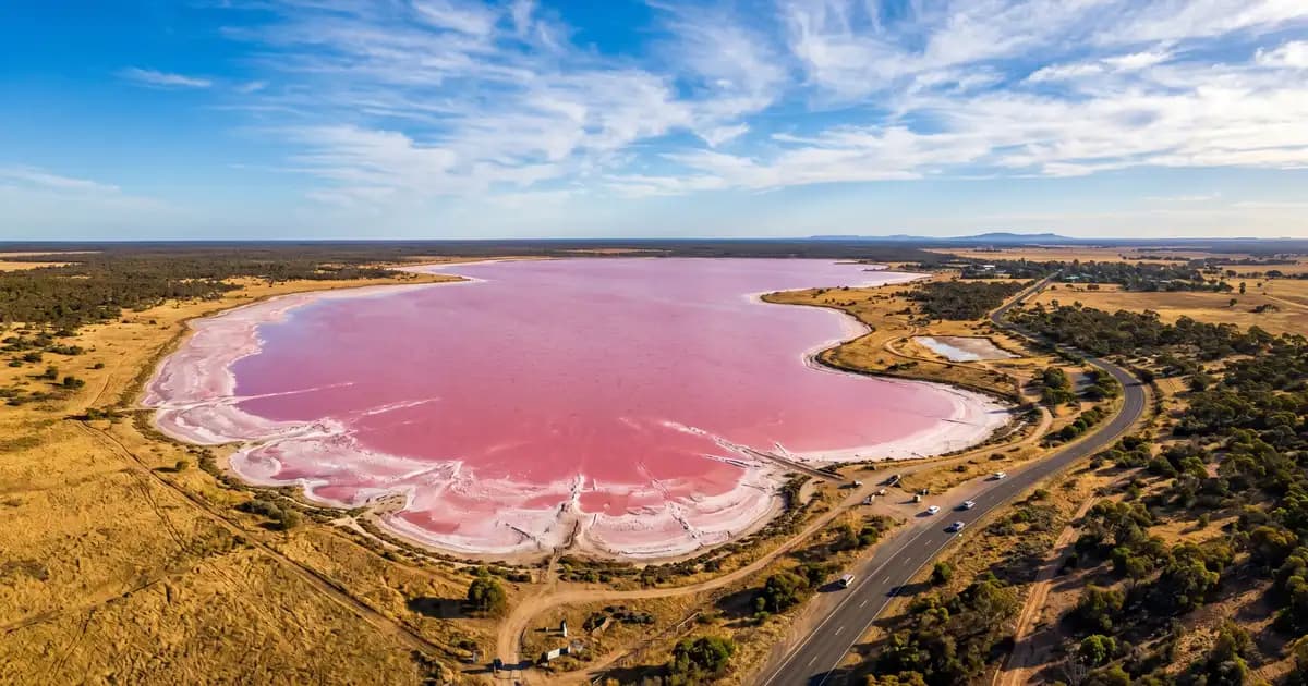 Pink Lake (Lake Lochiel) near Dimboola in the Wimmera, Victoria