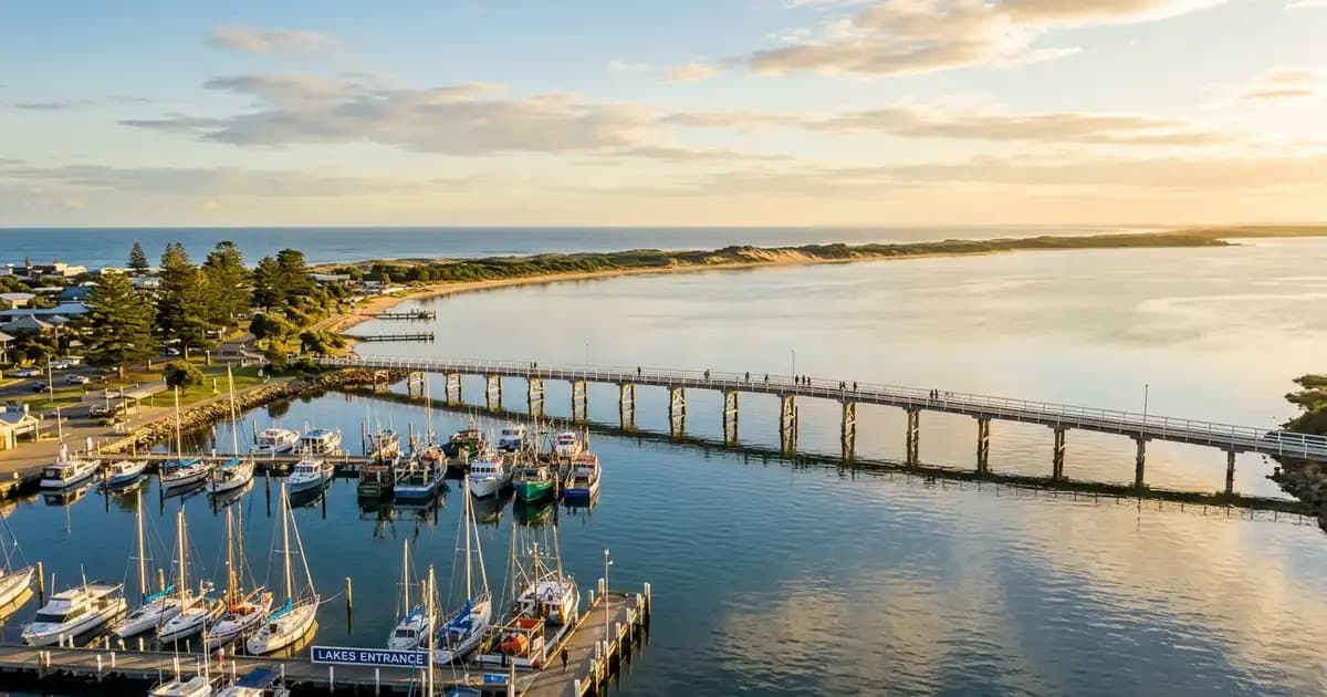 Lakes Entrance footbridge and Gippsland Lakes, Victoria
