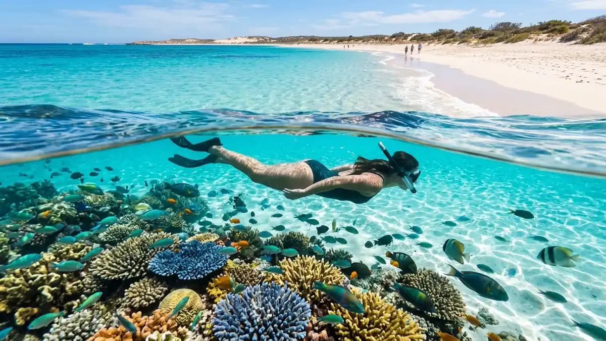 Snorkelling Ningaloo Reef from shore Western Australia
