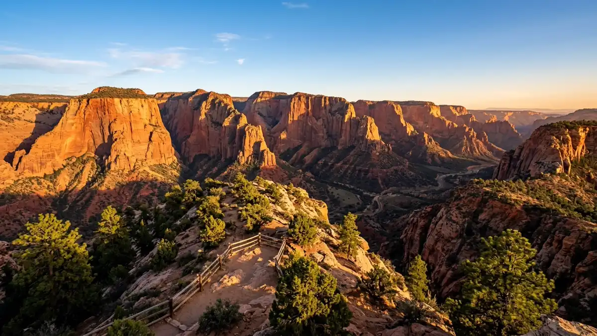 Kolob Canyons crimson red finger canyons rising 2000 feet in warm afternoon light at Zion National Park Utah