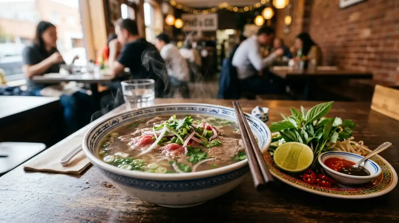 Vietnamese pho at a restaurant near AAMI Park Melbourne