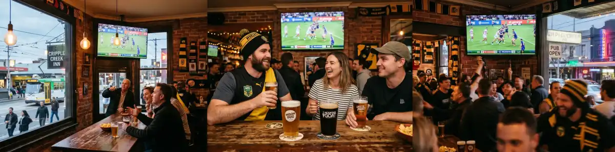 Melbourne pub scene with craft beers and friends watching sport before an AAMI Park game